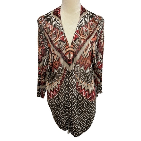 Chico’s Tribal Diva Daniella Open Front Cardigan Lightweight Sweater Size 2 - Picture 1 of 13